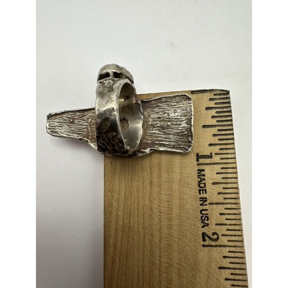 VTG Huge Brutalist Modernist Sterling Silver Turquoise Ring Signed DW Size 8.5 - Picture 10 of 14